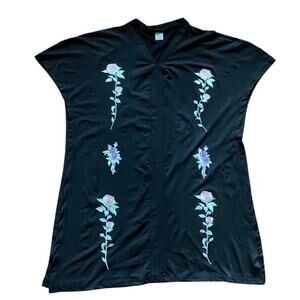 Upcycled Pastel & Silver Rose Vintage Patch Embellished Black Tunic (L)